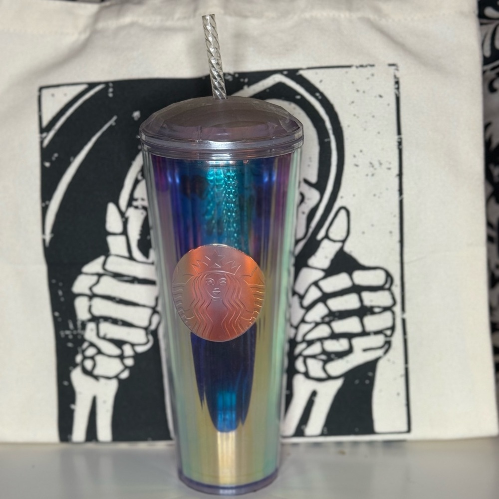 Starbucks Holographic Blue Tumbler with Straw